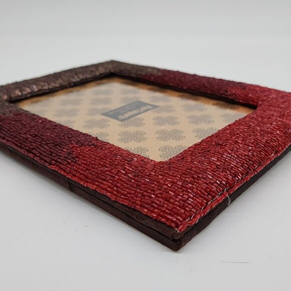 Pier 1 Imports Beaded Picture Frame 5" X 7" Red & Brown - Picture 9 of 13